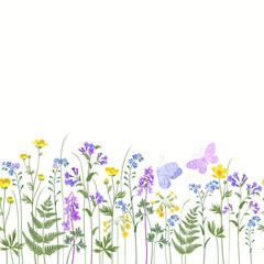 Obraz na płótnie Canvas seamless floral bordrer with spring flowers