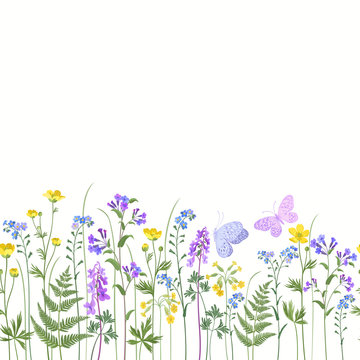 seamless floral bordrer with spring flowers