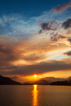 Lillooet?Lake at sunset in Coast Mountain Range, British Columbia, Canada