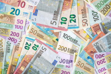 Fototapeta na wymiar Different euro banknotes used as background, close up
