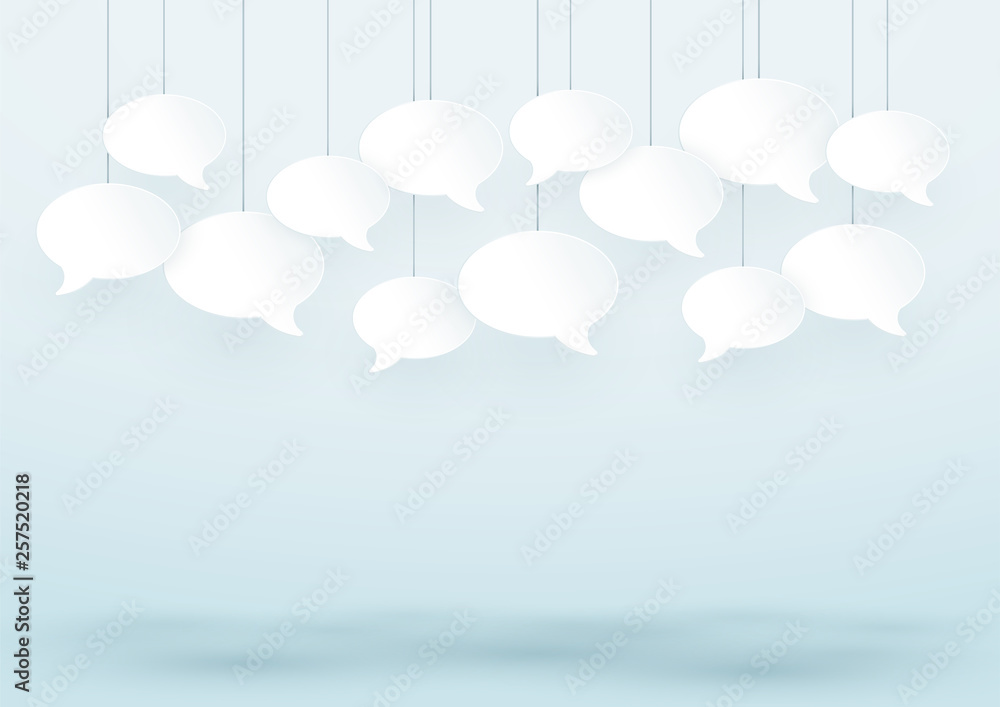Aufkleber speech bubbles hanging on strings white 3d vector