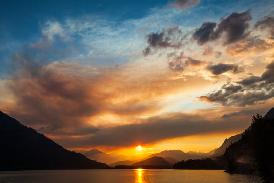 Lillooet?Lake at sunset in Coast Mountain Range, British Columbia, Canada