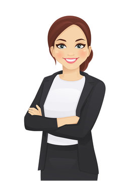 Portrait of elegant business woman with arms crossed isolated vector illustration