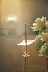 Candlelight in christian church on wedding ceremony