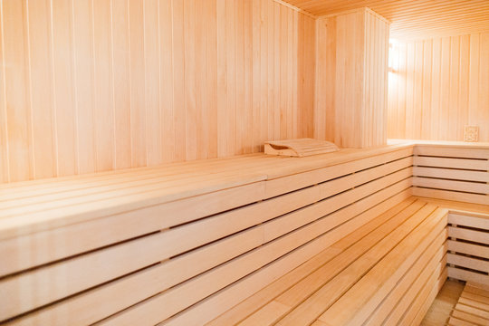 Sauna room with traditional sauna accessories
