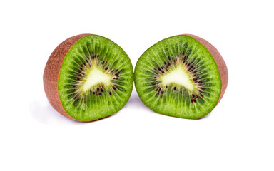 two half ripe kiwi on white background