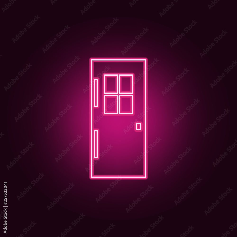 Poster door with window icon. elements of door in neon style icons. simple icon for websites, web design, m