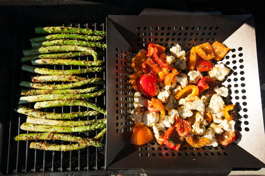 Vegetables cooking on barbecue grill