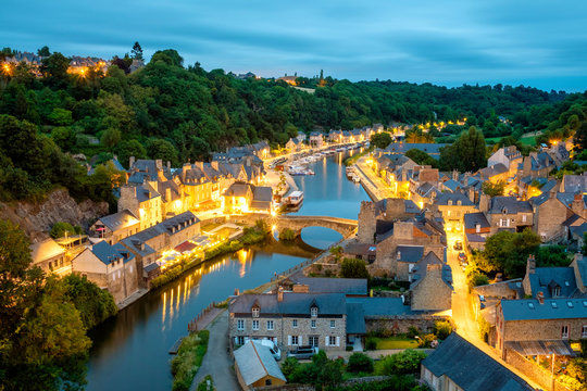 Townscape of Dinan with Rance River, Cotes-d'Armor, Brittany, France