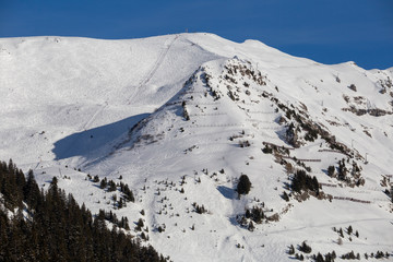 Snowy Alpine ski slopes Flaine, Haute Savoie, France