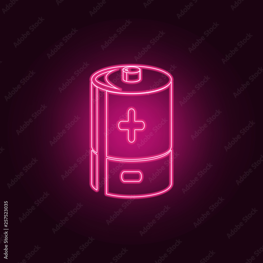 Poster battery icon. elements of ecology in neon style icons. simple icon for websites, web design, mobile 