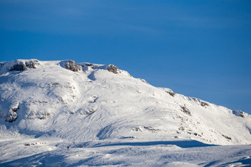 Snowy Alpine ski slopes Flaine, Haute Savoie, France