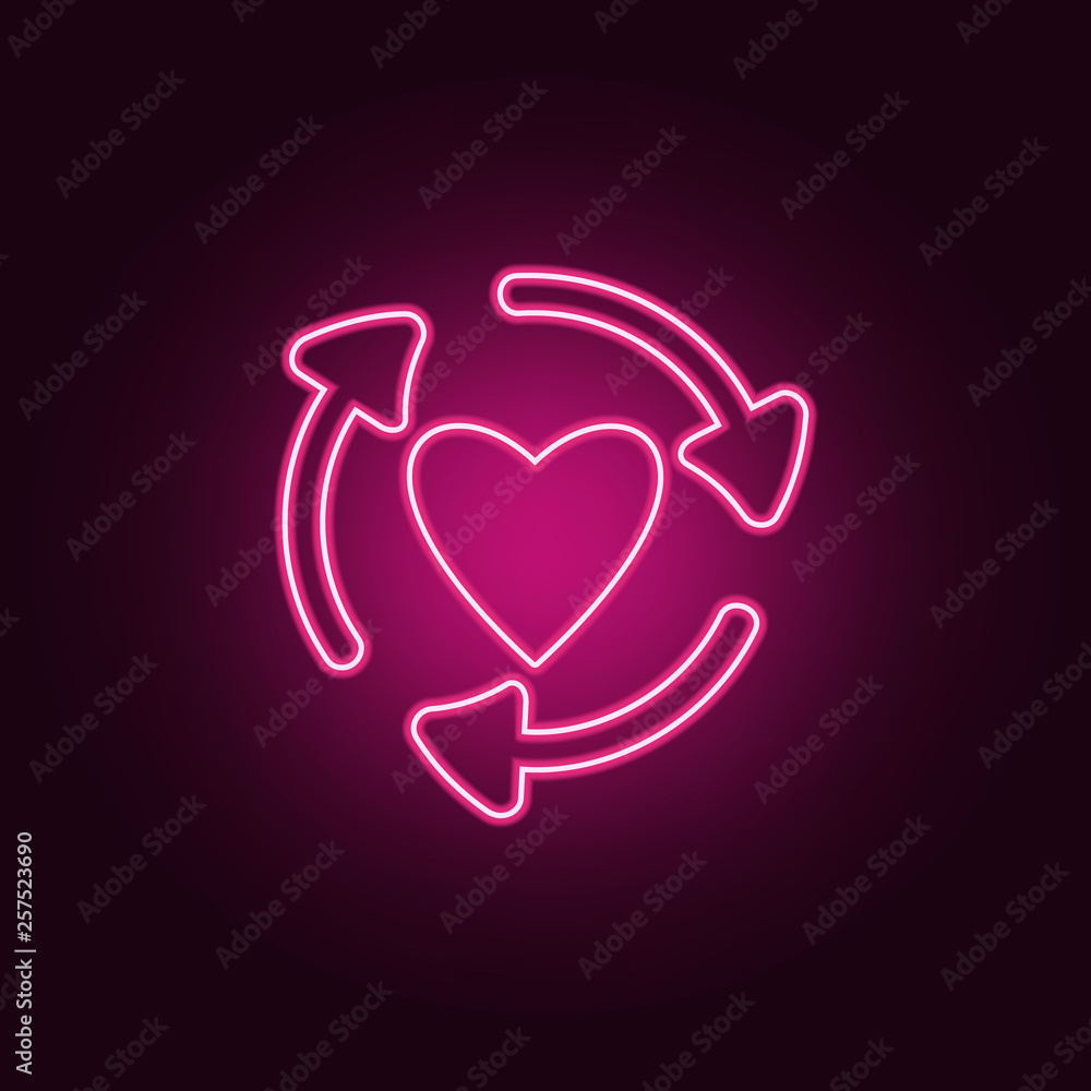 Poster arrows in the circle of the heart icon. elements of ecology in neon style icons. simple icon for web