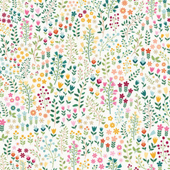 Spring floral colorful seamless vector pattern on white background
