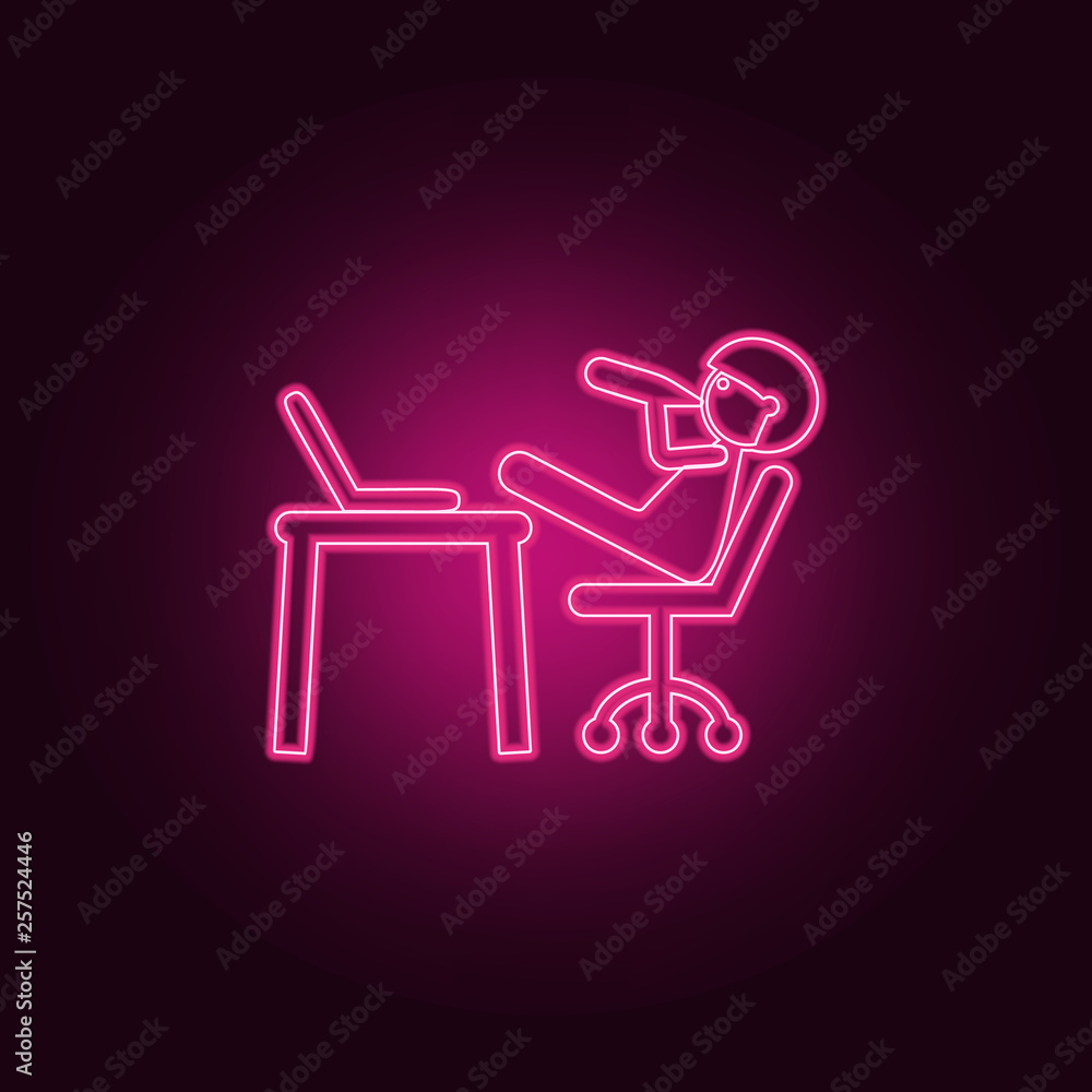 Poster young man at the computer icon. elements of family in neon style icons. simple icon for websites, we