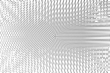 Black white blurry halftone vector background. Centered dot gradient. Grungy dotwork surface. Round dotted halftone