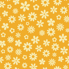Daisies floral simple seamless vector pattern om yellow background