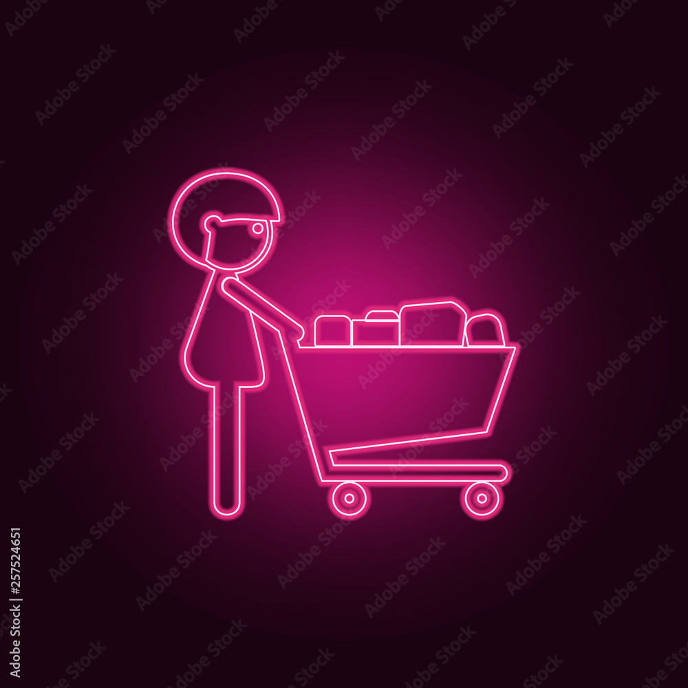 Poster man with a shopping cart icon. elements of family in neon style icons. simple icon for websites, web