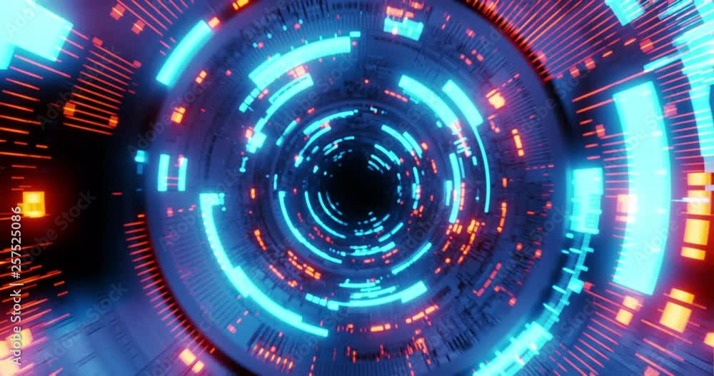 Aufkleber 4k seamless loop flying into spaceship tunnel, sci-fi spaceship corridor. futuristic technology abst