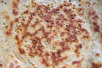 close-up of baked pancake made from rye flour