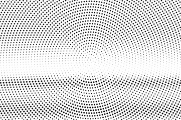 Black and white halftone vector background. Horizontal gradient on rough dotwork texture. Round dotted halftone