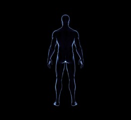Human Man Body on Black Glow silhouette, 3D Rendering