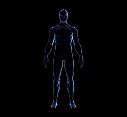 Human Man Body on Black Glow silhouette, 3D Rendering