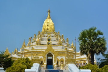 Beautiful view of the Swe Taw Myat Pagoda or Buddha Tooth Relic Pagoda in Yangon, Myanmar.