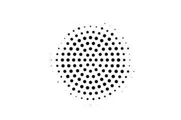 Black and white halftone vector background. Centered gradient on contrast dotwork texture. Round dotted halftone.