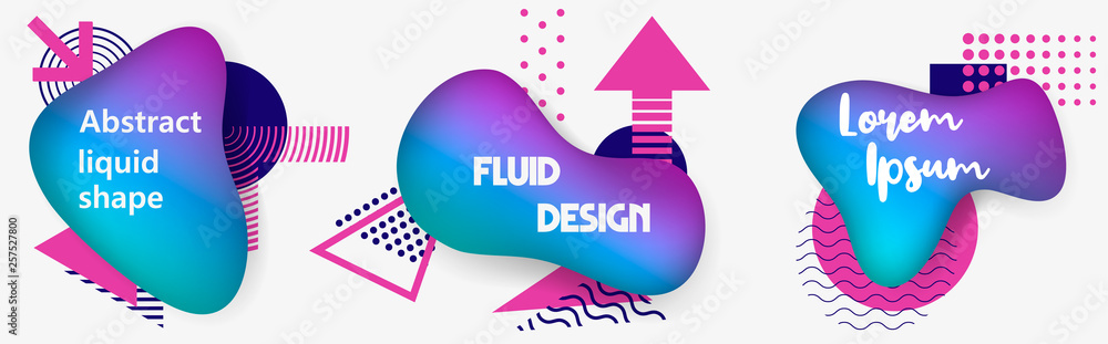 Poster abstract liquid shape. fluid design. isolated gradient waves with geometric lines, dots. vector illu