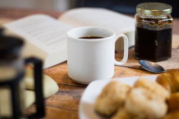 classic coffee cup on a table with elements