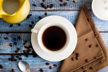 classic coffee cup on a table with elements