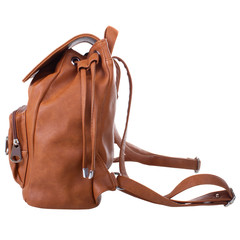 Dark orange backpack isolated on white background in side view