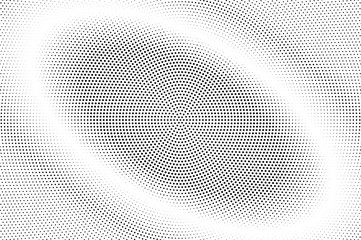 Black and white halftone vector background. Oval gradient on frequent dotwork texture. Centered dotted halftone.