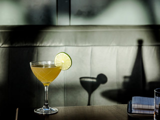 Delores Royale cocktail in glass on table, Brooklyn, New York, USA