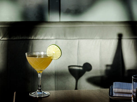 Delores Royale cocktail in glass on table, Brooklyn, New York, USA
