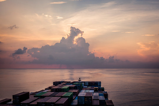 Container Ship During Sunset In The Indian Ocean - Powered by Adobe
