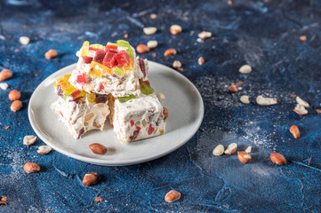 Homemade nougat bar with nuts