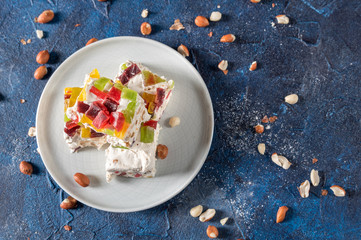 Homemade nougat bar with nuts