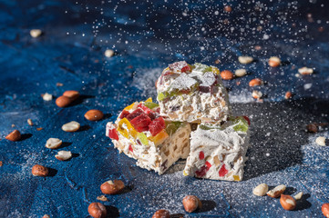 Homemade nougat bar with nuts