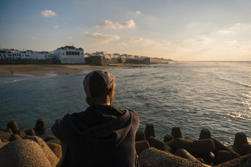 Evening Sunset Landscape view of the coastal town of Asilah, Morocco