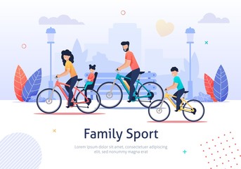 Family Sport, Parents and kids Riding Bicycles.