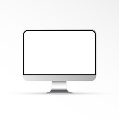 Trendy realistic thin frame silver monitor mock up with blank white screen isolated.