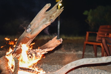 Bonfire at the shores of Lake Magadi, Rift Valley, Kenya