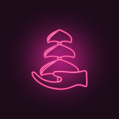 tree in hand icon. Elements of insurance in neon style icons. Simple icon for websites, web design, mobile app, info graphics