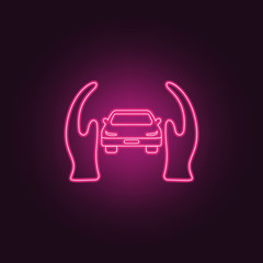 hands guard car icon. Elements of insurance in neon style icons. Simple icon for websites, web design, mobile app, info graphics