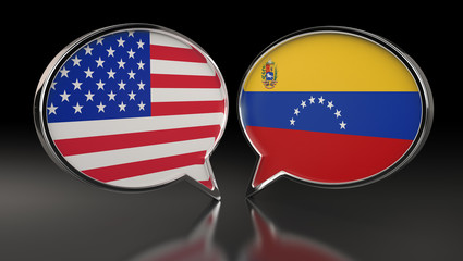 USA and Venezuelan flags with Speech Bubbles. 3D Illustration