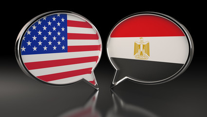 USA and Egypt flags with Speech Bubbles. 3D Illustration