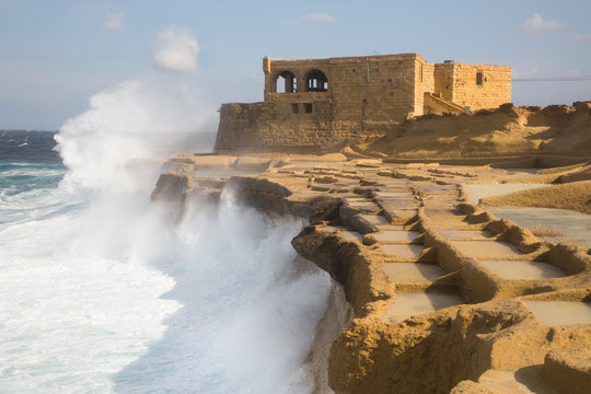 Malta, Gozo, salt pans and house