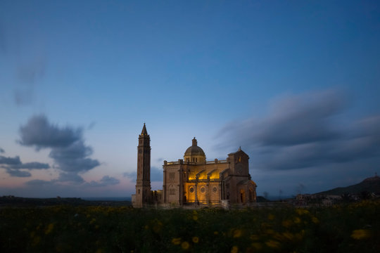 Malta, Gozo, Basilica Ta' Pinu, national shrine, blue hour